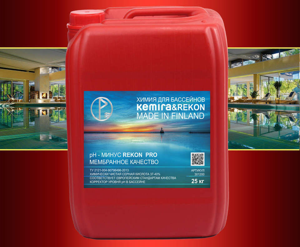 Регулятор кислотности рН минус REKON PRO жидкий 25 кг для бассейна